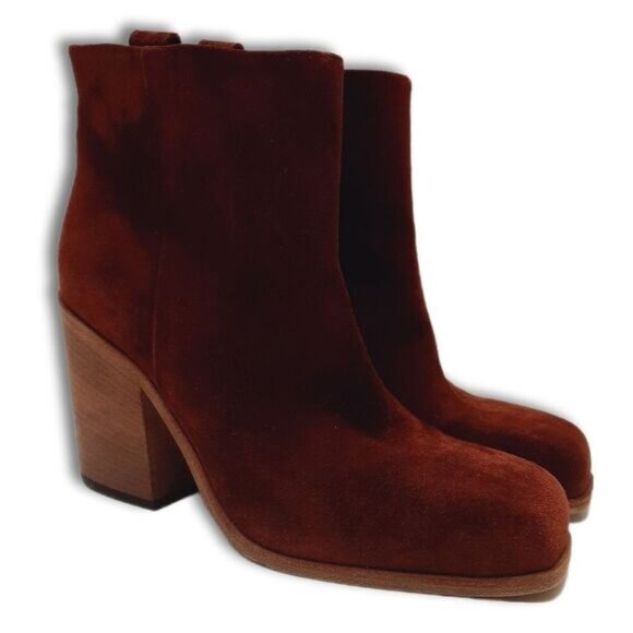 NOW Made in Italy Suede Slip-On Ankle Boot Block Heel Maroon Wine Red Sz Euro 40 - Picture 1 of 16